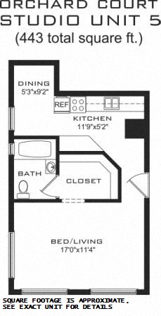 Floor plan for studio, 1 bath, 440 sqft